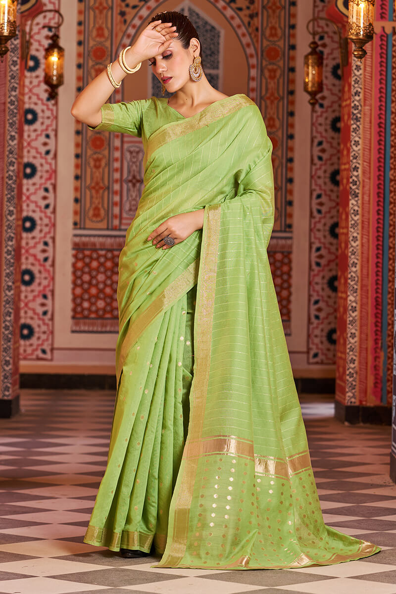 Nemesis Green Linen Cotton Silk Saree With Propinquity Blouse Piece - Colorful Saree