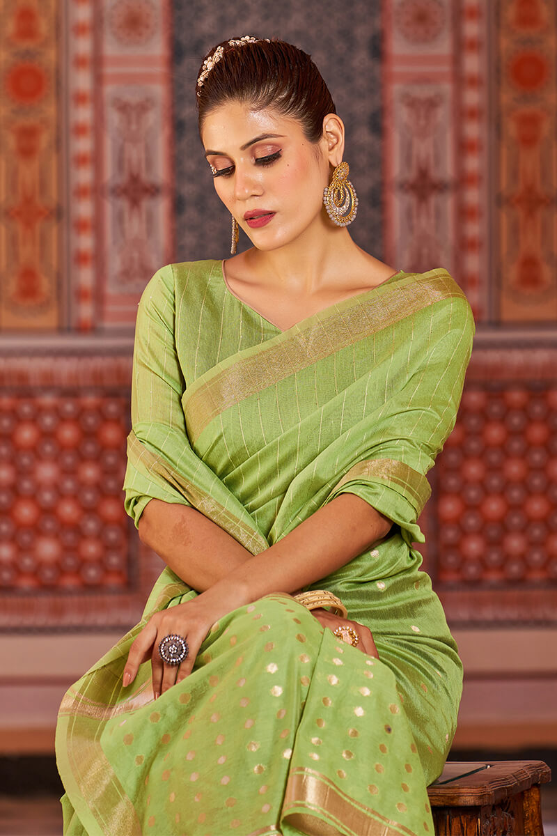 Nemesis Green Linen Cotton Silk Saree With Propinquity Blouse Piece - Colorful Saree