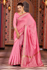 Sempiternal Pink Linen Cotton Silk Saree With Denouement Blouse Piece - Colorful Saree