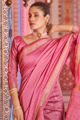 Sempiternal Pink Linen Cotton Silk Saree With Denouement Blouse Piece - Colorful Saree