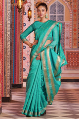Engaging Rama Linen Cotton Silk Saree With Lagniappe Blouse Piece - Colorful Saree