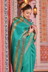 Engaging Rama Linen Cotton Silk Saree With Lagniappe Blouse Piece - Colorful Saree