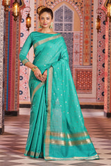 Engaging Rama Linen Cotton Silk Saree With Lagniappe Blouse Piece - Colorful Saree