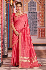 Splendiferous Red Linen Cotton Silk Saree With Amiable Blouse Piece - Colorful Saree