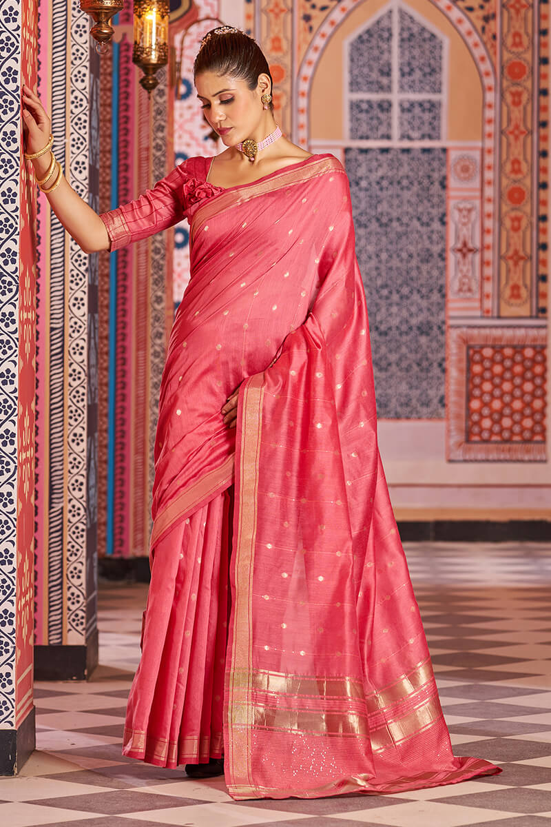 Splendiferous Red Linen Cotton Silk Saree With Amiable Blouse Piece - Colorful Saree