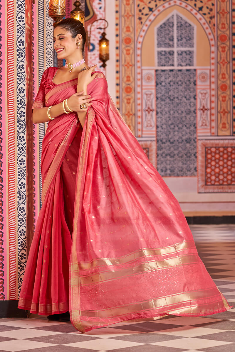 Splendiferous Red Linen Cotton Silk Saree With Amiable Blouse Piece - Colorful Saree