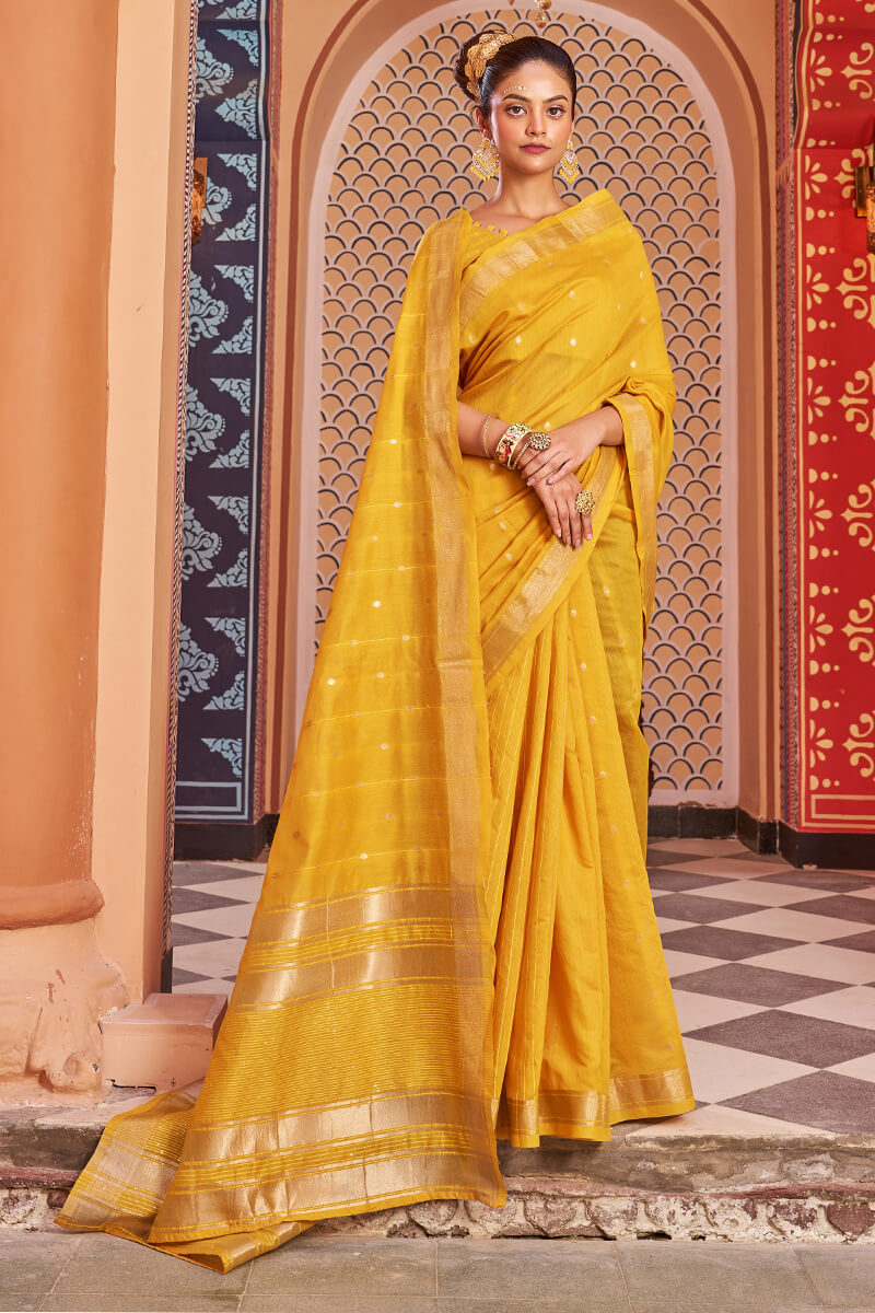 Fantabulous Yellow Linen Cotton Silk Saree With Luxuriant Blouse Piece - Colorful Saree