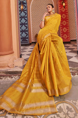 Fantabulous Yellow Linen Cotton Silk Saree With Luxuriant Blouse Piece - Colorful Saree