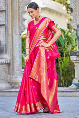 Appealing Dark Pink Kanjivaram Silk Saree With Ideal Blouse Piece - Colorful Saree