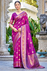 Engrossing Purple Kanjivaram Silk Saree With Epiphany Blouse Piece - Colorful Saree