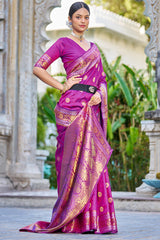 Engrossing Purple Kanjivaram Silk Saree With Epiphany Blouse Piece - Colorful Saree