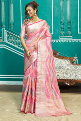 Glittering Baby Pink Organza Silk Saree With Radiant Blouse Piece - Colorful Saree