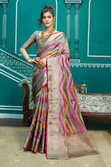 Elaborate Lavendor Organza Silk Saree With Tremendous Blouse Piece - Colorful Saree