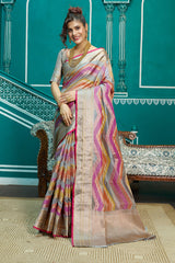 Elaborate Lavendor Organza Silk Saree With Tremendous Blouse Piece - Colorful Saree