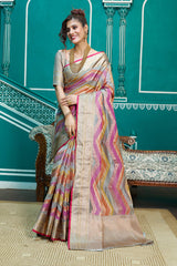 Elaborate Lavendor Organza Silk Saree With Tremendous Blouse Piece - Colorful Saree