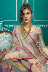 Elaborate Lavendor Organza Silk Saree With Tremendous Blouse Piece - Colorful Saree