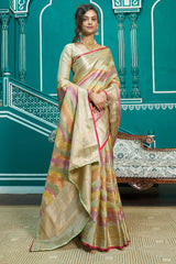 Splendorous Pista Organza Silk Saree With Inspiring Blouse Piece - Colorful Saree