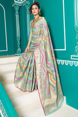 Tempting Sky Organza Silk Saree With Stunner Blouse Piece - Colorful Saree