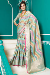 Tempting Sky Organza Silk Saree With Stunner Blouse Piece - Colorful Saree