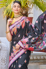 Breathtaking Black Pashmina saree With Precious Blouse Piece - Colorful Saree