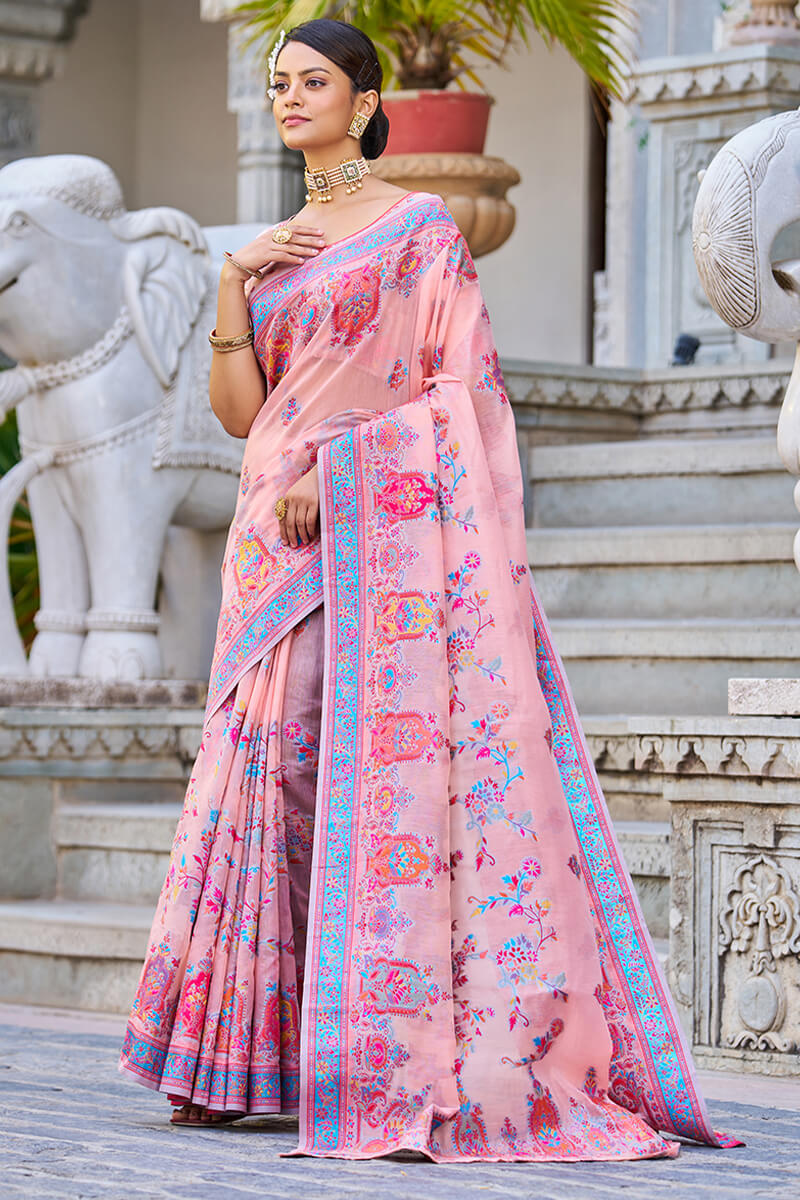 Innovative Pink Pashmina saree With Sophisticated Blouse Piece - Colorful Saree