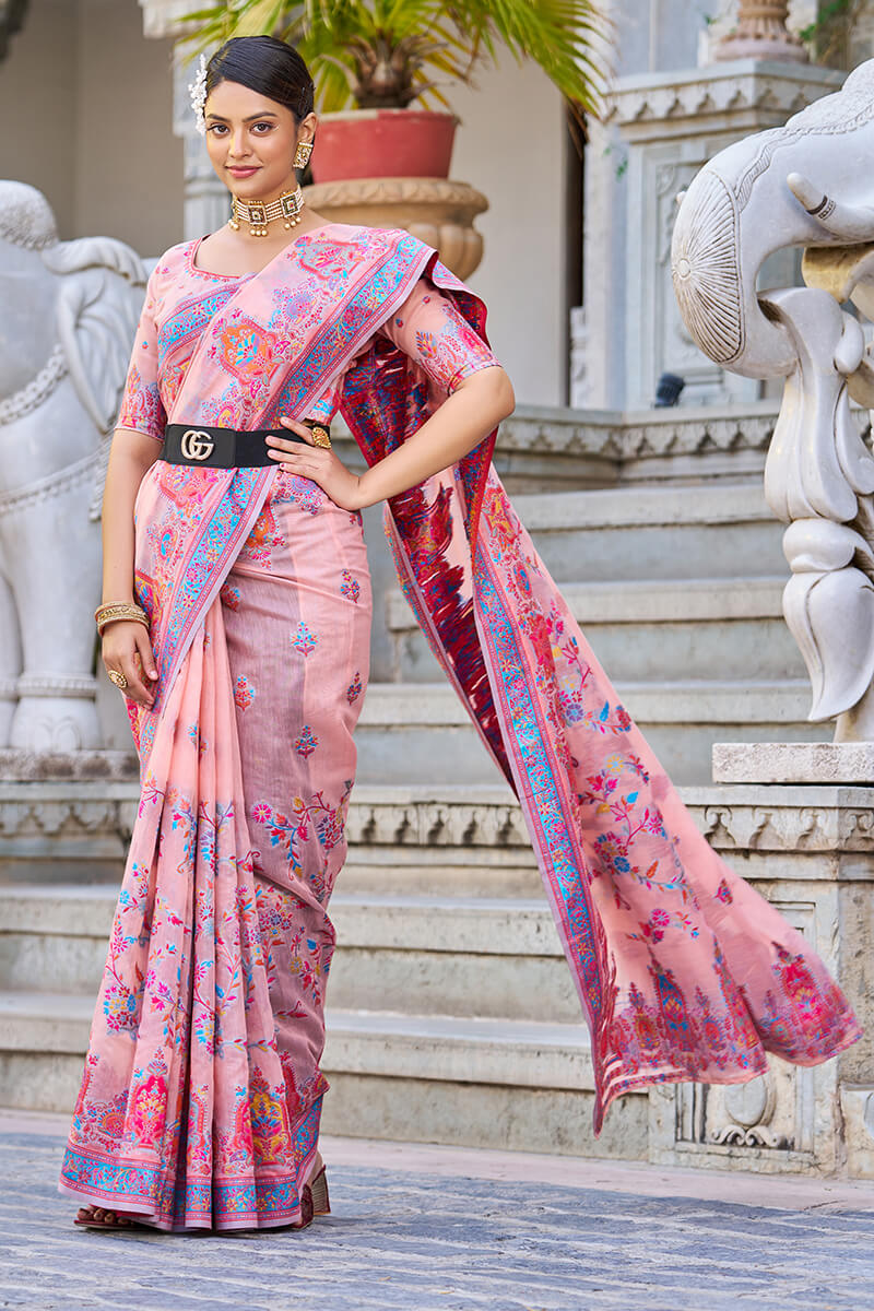 Innovative Pink Pashmina saree With Sophisticated Blouse Piece - Colorful Saree