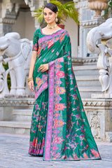 Captivating Rama Pashmina saree With Mesmerising Blouse Piece - Colorful Saree