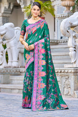 Captivating Rama Pashmina saree With Mesmerising Blouse Piece - Colorful Saree