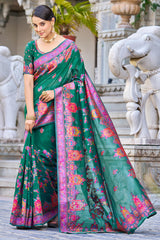 Captivating Rama Pashmina saree With Mesmerising Blouse Piece - Colorful Saree