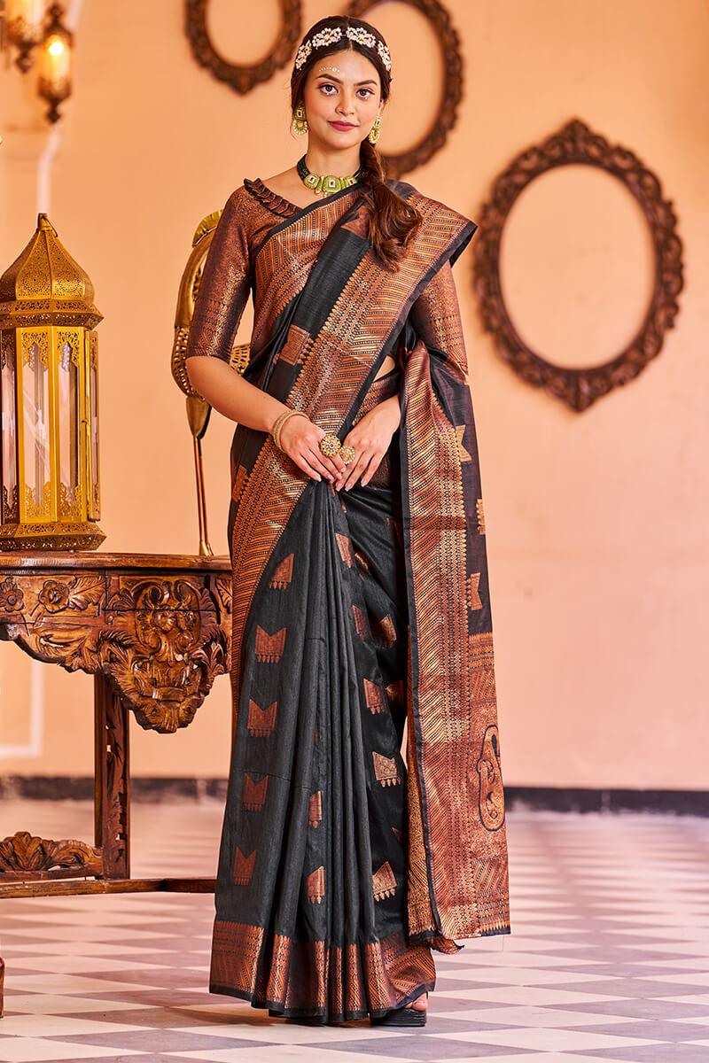 Admirable Black Soft Banarasi Silk Saree With Adorable Blouse Piece - Colorful Saree