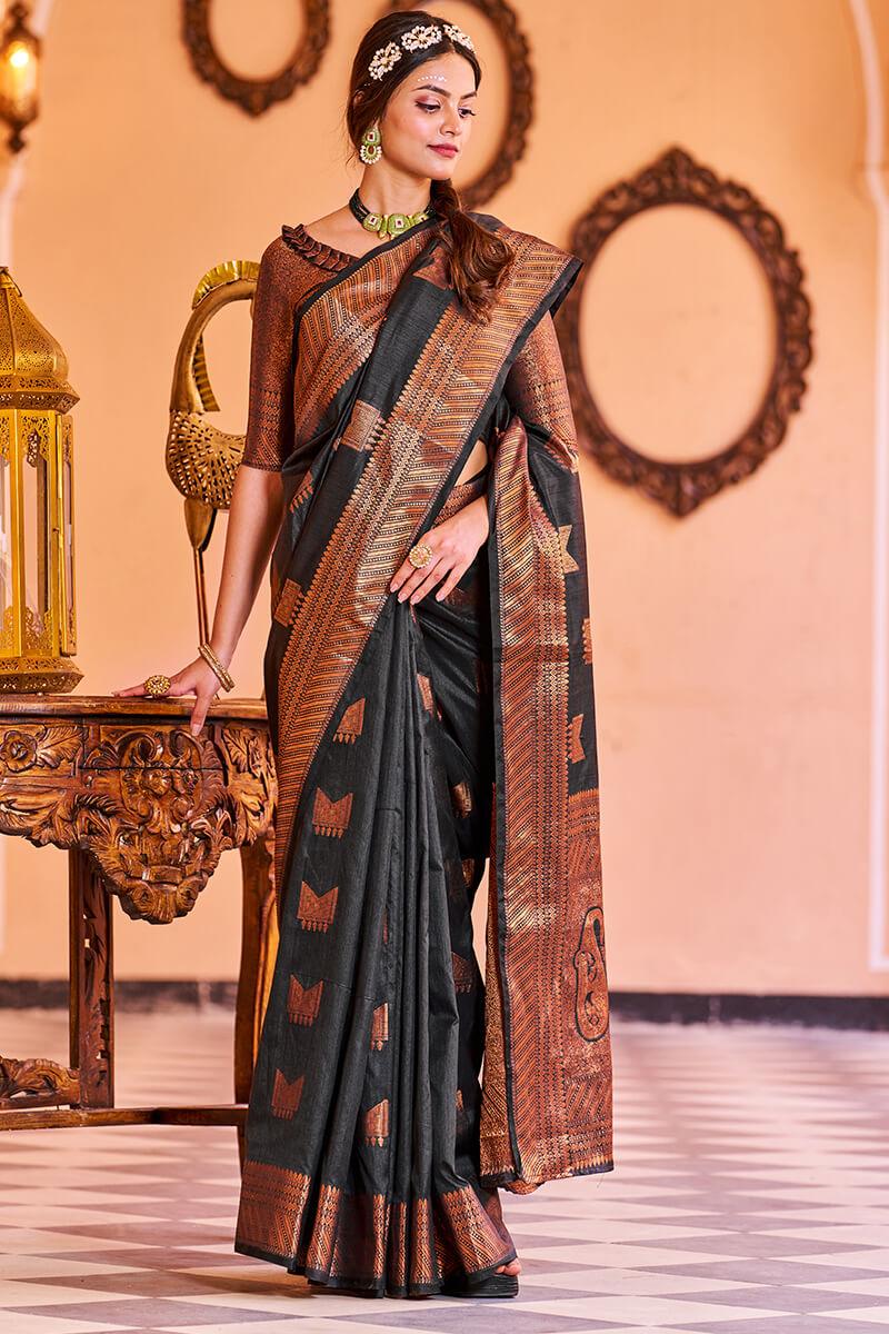 Admirable Black Soft Banarasi Silk Saree With Adorable Blouse Piece - Colorful Saree