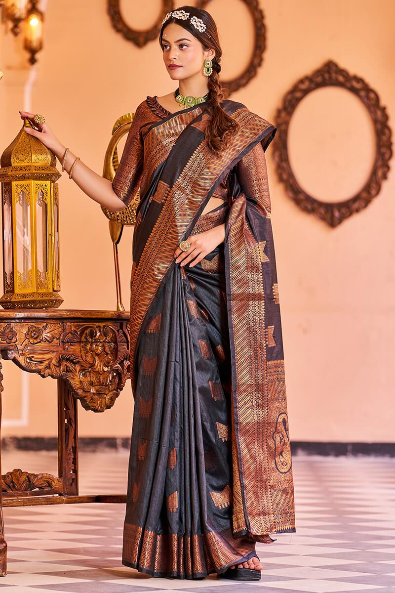 Admirable Black Soft Banarasi Silk Saree With Adorable Blouse Piece - Colorful Saree