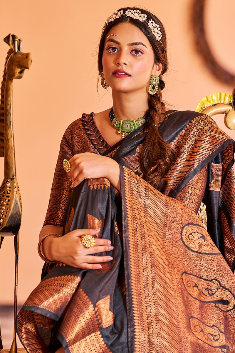 Admirable Black Soft Banarasi Silk Saree With Adorable Blouse Piece - Colorful Saree