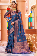 Classic Navy Blue Soft Banarasi Silk Saree With Designer Blouse Piece - Colorful Saree