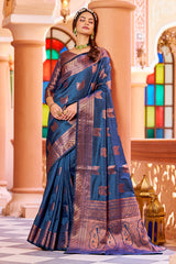 Classic Navy Blue Soft Banarasi Silk Saree With Designer Blouse Piece - Colorful Saree