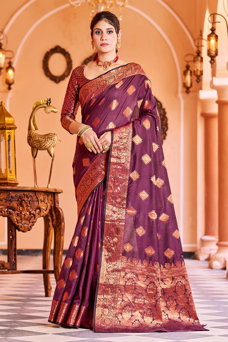 Glorious Purple Soft Banarasi Silk Saree With Glowing Blouse Piece - Colorful Saree