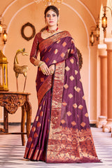 Glorious Purple Soft Banarasi Silk Saree With Glowing Blouse Piece - Colorful Saree