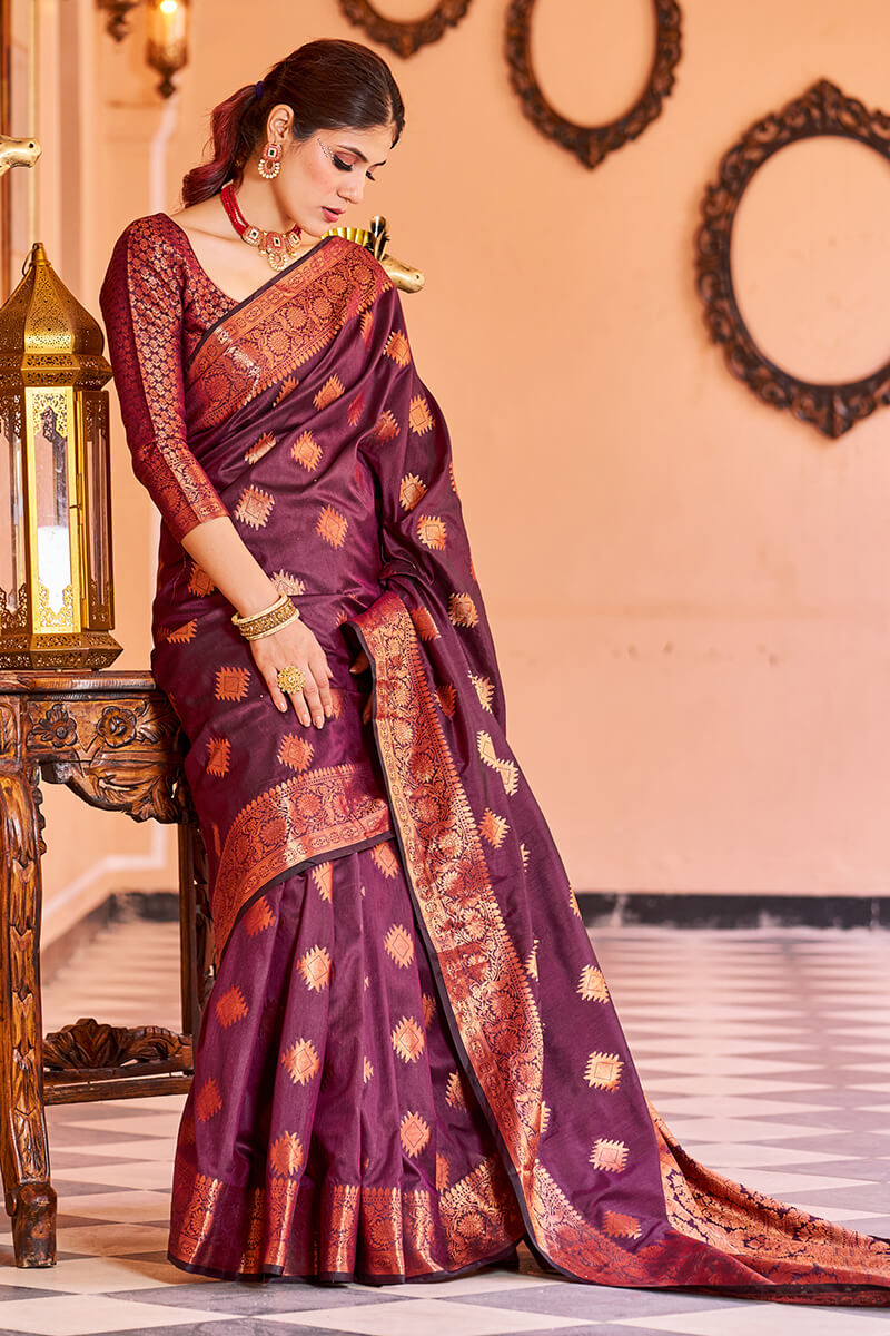 Glorious Purple Soft Banarasi Silk Saree With Glowing Blouse Piece - Colorful Saree