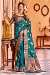 Twirling Rama Soft Banarasi Silk Saree With Entrancing Blouse Piece - Colorful Saree