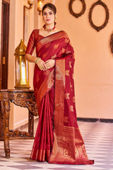 Majesty Red Soft Banarasi Silk Saree With Opulent Blouse Piece - Colorful Saree