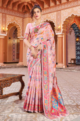 Jazzy Baby Pink Linen Silk Saree With Prettiest Blouse Piece - Colorful Saree