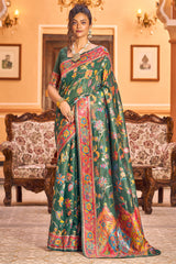 Eye-catching Dark Green Linen Silk Saree With Beautiful Blouse Piece - Colorful Saree