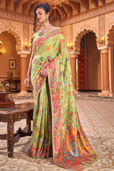 Surpassing Pista Linen Silk Saree With Flamboyant Blouse Piece - Colorful Saree