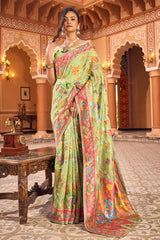 Surpassing Pista Linen Silk Saree With Flamboyant Blouse Piece - Colorful Saree