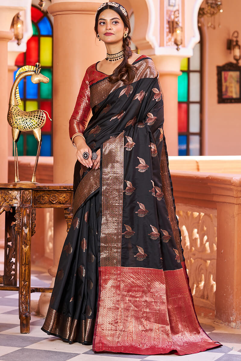 Flameboyant Black Soft Banarasi Silk Saree With Desirable Blouse Piece - Colorful Saree
