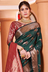 Flamboyant Dark Green Soft Banarasi Silk Saree With Pleasant Blouse Piece - Colorful Saree