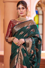 Flamboyant Dark Green Soft Banarasi Silk Saree With Pleasant Blouse Piece - Colorful Saree