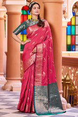 Most Stunning Dark Pink Soft Banarasi Silk Saree With Twirling Blouse Piece - Colorful Saree