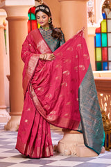 Most Stunning Dark Pink Soft Banarasi Silk Saree With Twirling Blouse Piece - Colorful Saree