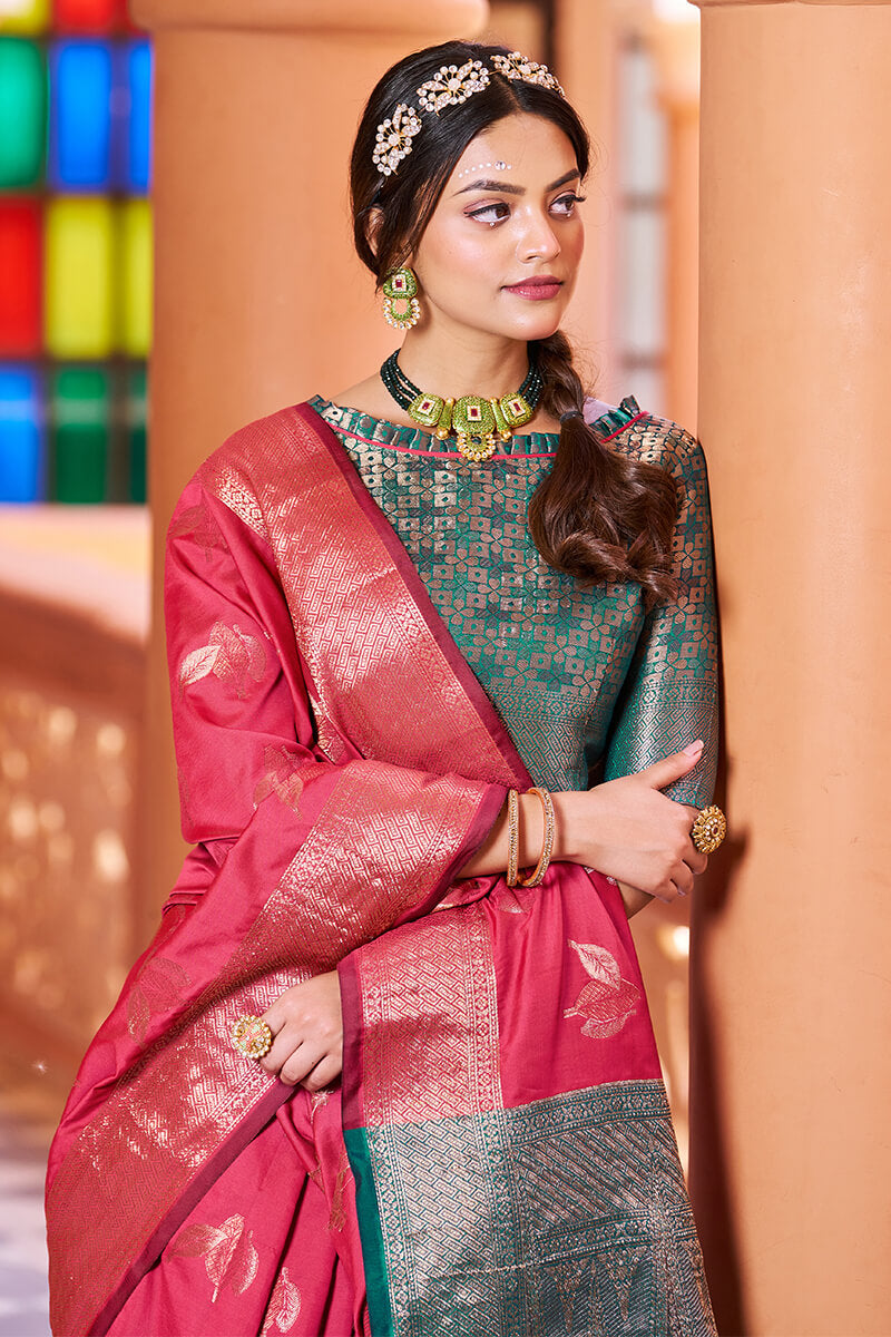 Most Stunning Dark Pink Soft Banarasi Silk Saree With Twirling Blouse Piece - Colorful Saree